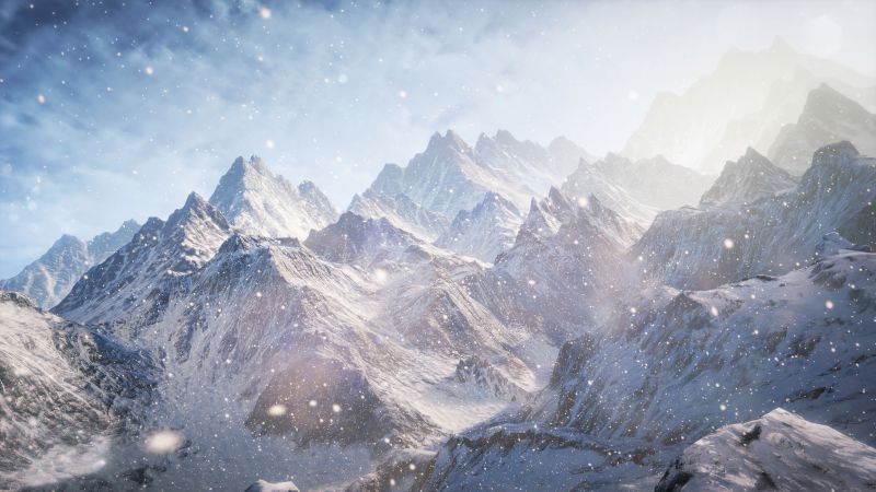 3D, 5k, 4k wallpaper, 8k, Mountains, snow, clouds (horizontal)