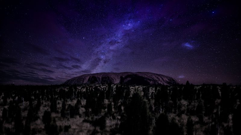 Ayers, 5k, 4k wallpaper, mountains, night, stars, trees (horizontal)