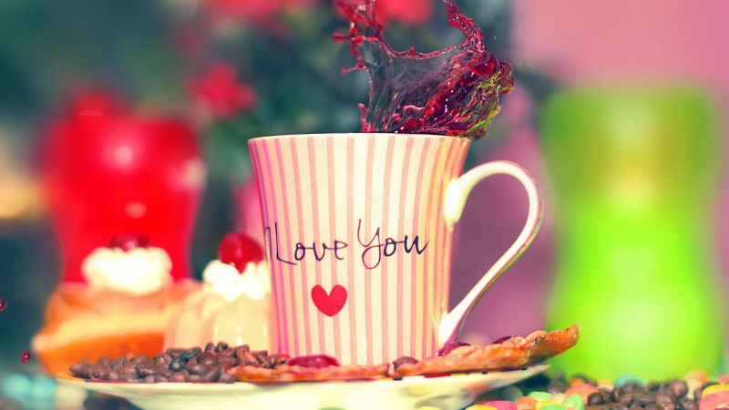 Valentine's Day, love, cup, heart, sweets, coffee (horizontal)