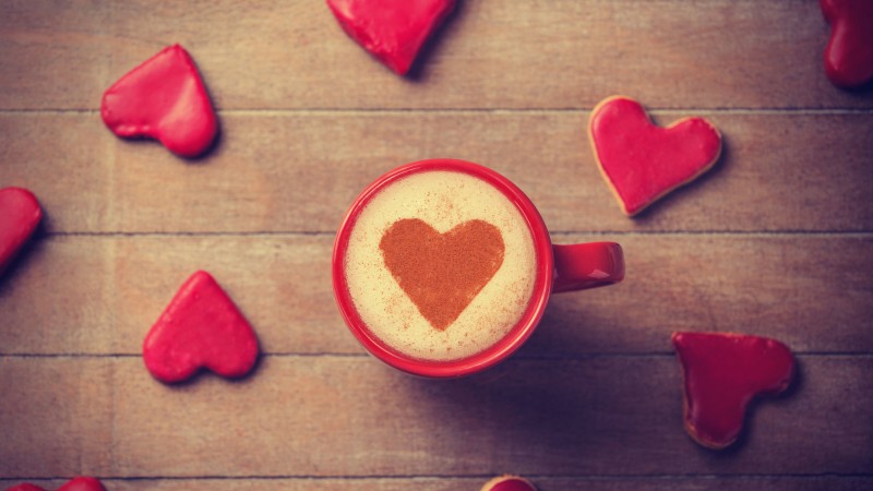 Valentine's Day, love, gift, romance, heart, cup, sign, coffee, crema (horizontal)