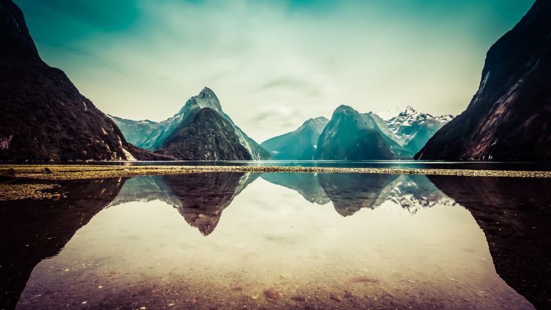 New Zealand, 5k, 4k wallpaper, milford, mountains, river, lake (horizontal)