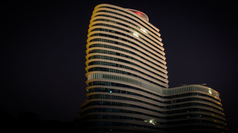 The Cruise ship, Netherlands, skyscraper, night (horizontal)