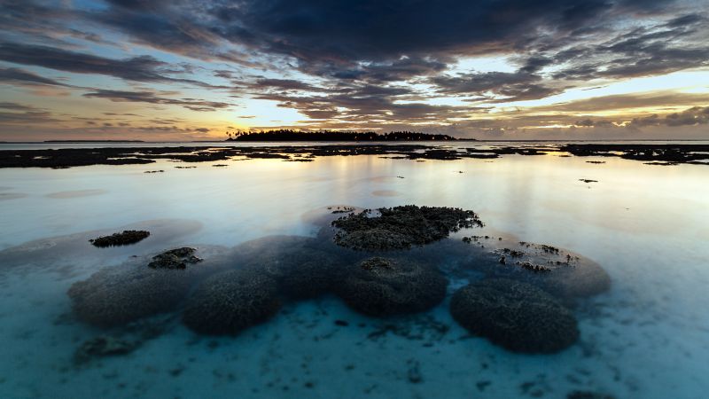 Sea, 5k, 4k wallpaper, river, stones, sky, clouds (horizontal)