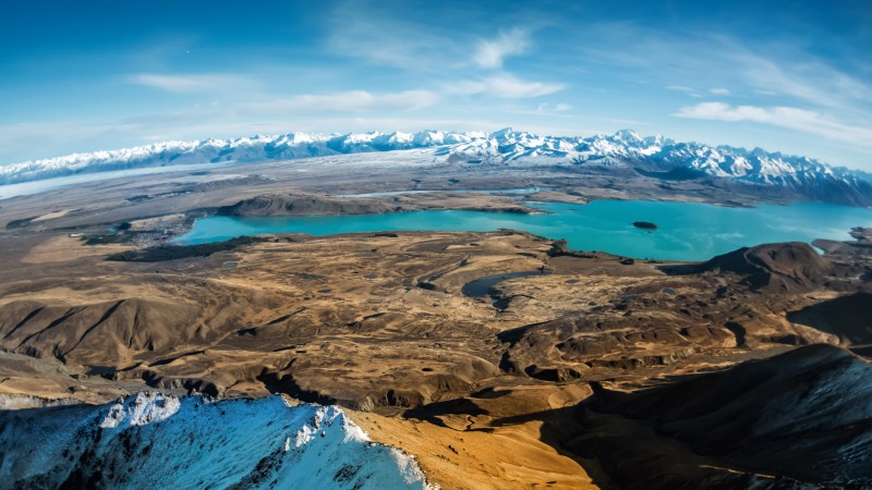 Lake Tekapo, 5k, 4k wallpaper, South Island, New Zealand, booking, rest, travel, mountains, sky, clouds, vacation (horizontal)