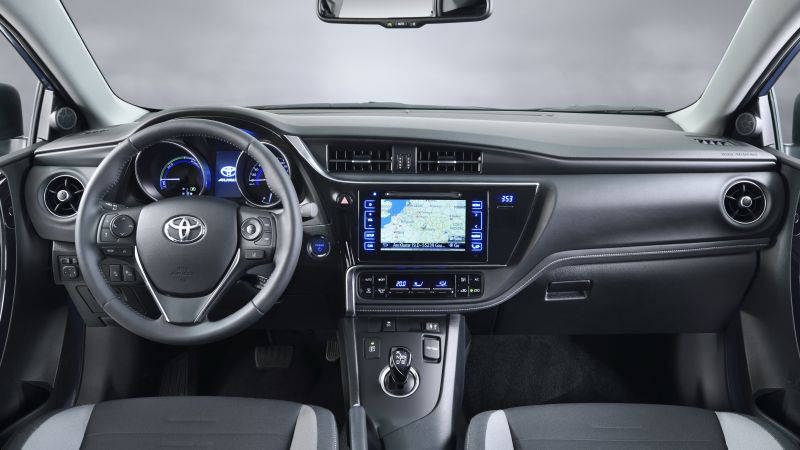 Toyota auris, hatchback, hybrid, blue, interior. (horizontal)