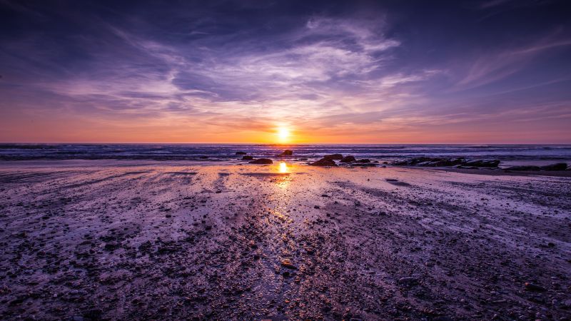 Atlantic ocean, 5k, 4k wallpaper, Cornwall, England, shore, sunset, clouds (horizontal)