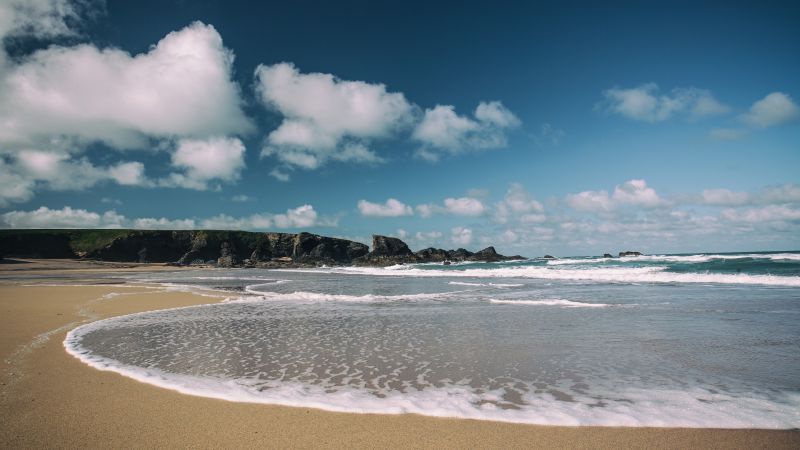 Porthcothan Bay, 5k, 4k wallpaper, Cornwall, England, beach, sea, shore (horizontal)