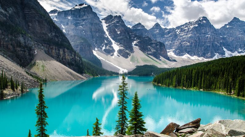 Moraine Lake, 4k, 5k wallpaper, Canada, mountains, lake (horizontal)