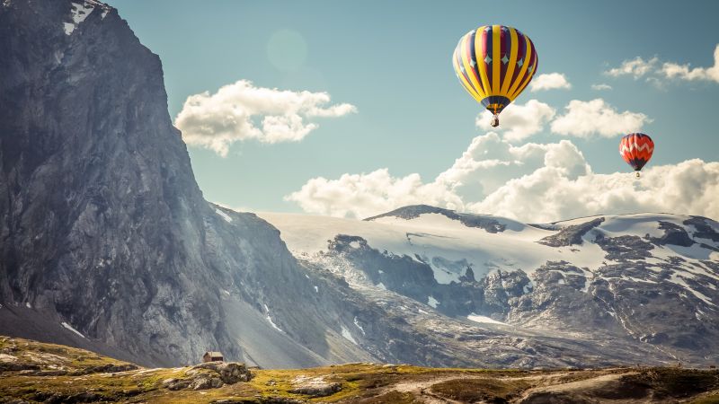 Iceland, 4k, 5k wallpaper, 8k, Hvannadalshnjúkur, ballons, mountains, sky (horizontal)