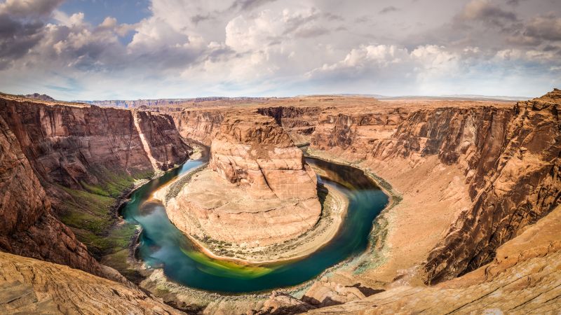 Horseshoe Bend, 4k, 5k wallpaper, 8k, Arizona, USA, rocks, clouds (horizontal)