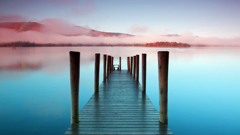 Sea, 4k, 5k wallpaper, 8k, mist, pier, sky (horizontal)