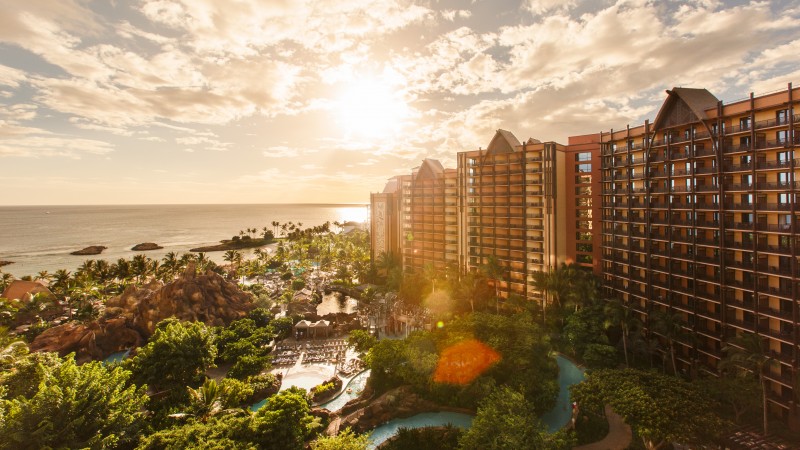 Aulani, disney, resort, spa, hotel, vacation, travel, beach, sea, pool, palm, sky, clouds, booking (horizontal)