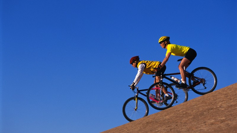 bicycle, blue, sky (horizontal)