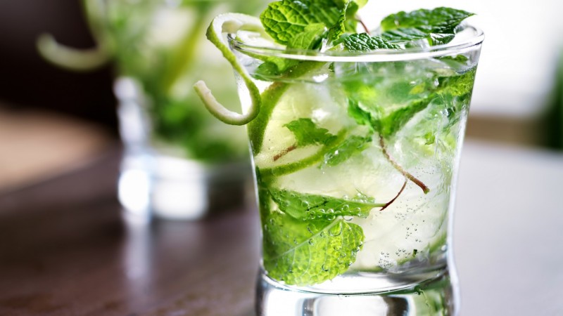 cocktails, gin, ice, mint (horizontal)