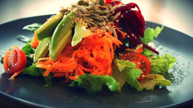 vegetarian, cooking, recipe, seeds, lettuce, avocado, carrot, beet, cherry tomatoes (horizontal)