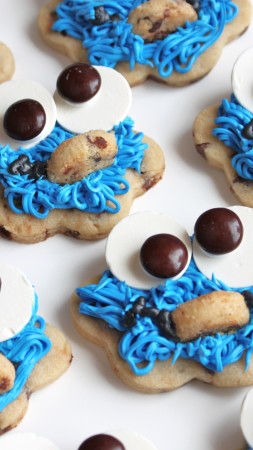 cookies, monster cookie, eyes, mouth, hair, blue, cooking, recipe (vertical)