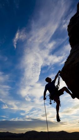 extreme, silhouette, climbing, rock, sunset (vertical)