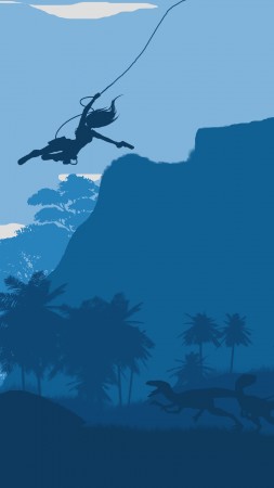 tomb raider, forest, dinosaur, blue, flat (vertical)