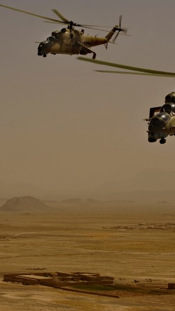 Mi-35, Mil, attack helicopter, Russian Army, Afganistan, desert, flight (vertical)