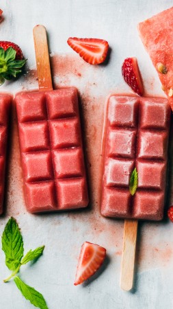 ice cream, strawberry, watermelon, delicious, 4k (vertical)