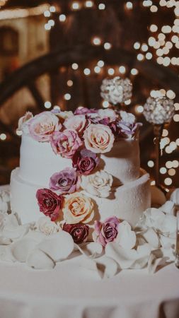 wedding cake, flowers, 4k (vertical)