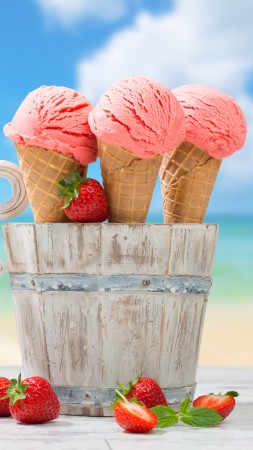 ice cream, strawberry, anchor, delicious, 8k (vertical)