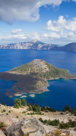 Crater Lake, USA, mountain, nature, 4k (vertical)