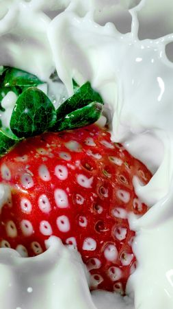 strawberry, milk, delicious, 4k (vertical)