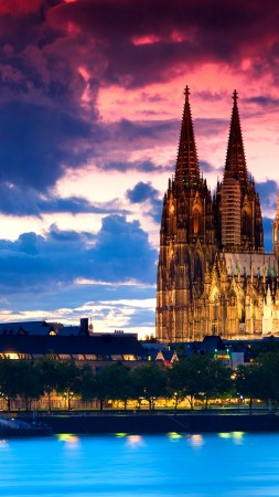 Cologne Cathedral, Germany, Cologne, Europe, night, 4k (vertical)