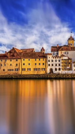 Regensburg, Germany, river Danube, 8k (vertical)