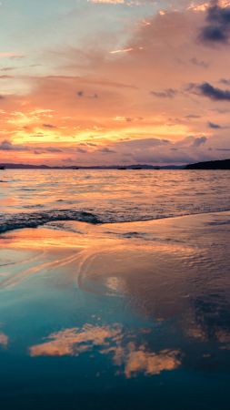 sunset, ocean, beach, sky, clouds, 4k (vertical)