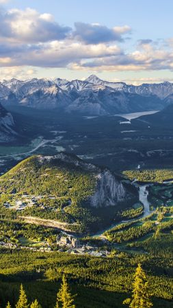 Sulphur Mountain, forest, Canada, clouds, 4k (vertical)