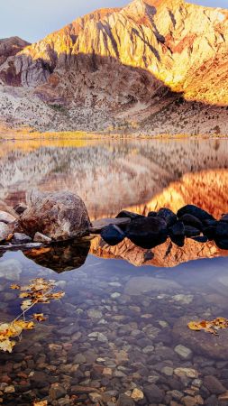 Convict Lake, autumn, Mount Morriso, California, 4k (vertical)