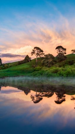 New Zealand, river, trees, 5k (vertical)