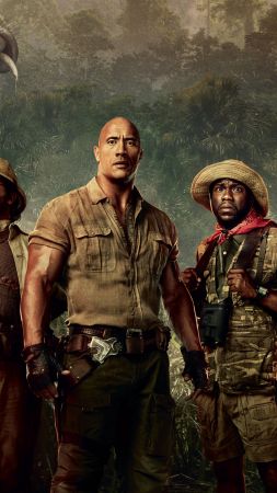 Jumanji: Welcome to the Jungle, Jack Black, Kevin Hart, Dwayne Johnson, Karen Gillan, 4k (vertical)