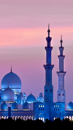 Sheikh Zayed Mosque, Abu Dhabi, sky, sunset, 4k (vertical)