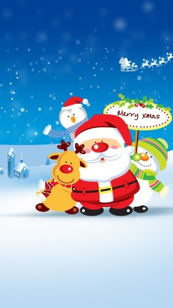 Christmas, New Year, Santa, deer, snowman, penguin, winter, HD (vertical)