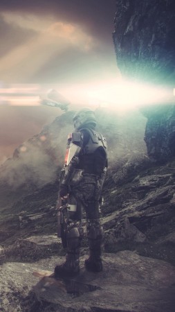 Halo 5: Guardians, 4k, HD wallpaper, game, fps, sci-fi, battle, sky, light, rocks, soldier, screenshot, What Lay Ahead, , 4k, 5k, PC, 2015 (vertical)