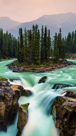 Jasper National Park, Canada, waterfall, 5K (vertical)