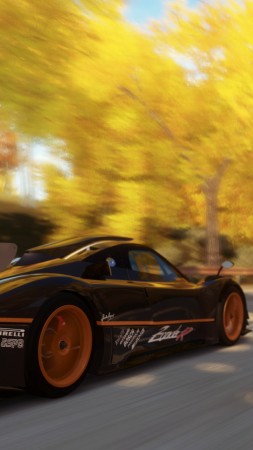 Forza Horizon, 5k, 4k wallpaper, game, car, dodge viper, black, orange, yellow, autumn, race, road, tree, speed, screenshot, 4k, 5k (vertical)