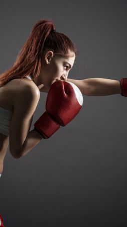 Boxing gloves, girl, boxing, 4K (vertical)