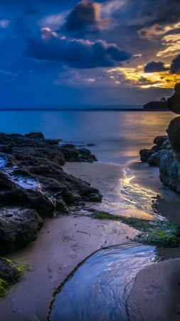 summer, 4k, HD wallpaper, cloud, sunset, sea, ocean, evening, water (vertical)