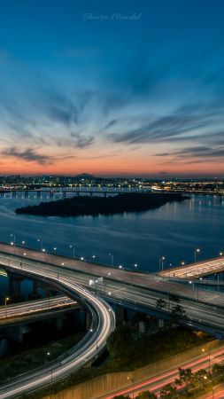 Han river, bridge, Seoul, South Korea, 5K (vertical)