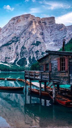 Pragser Wildsee, lake, Italy, Europe, 4K (vertical)