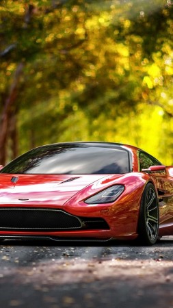 Aston Martin DBC, 4k, HD wallpaper, supercar, Aston Martin, sports car, luxury cars, concept, red, leaves, autumn (vertical)