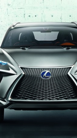 Lexus LF-NX, hybrid, concept, Lexus, turbo, 3Q, crossover, front, silver, 2015 Detroit Auto Show. NAIAS (vertical)