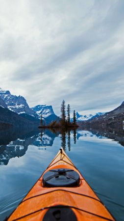 Glacier National Park, Montana, canoe, snow, winter, 5K (vertical)