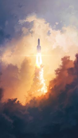 spaceship, futuristic, clouds, 4K (vertical)