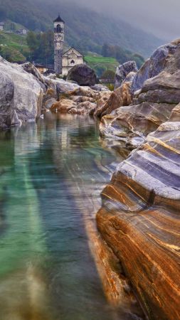 mountains, river, rocks, 4K (vertical)