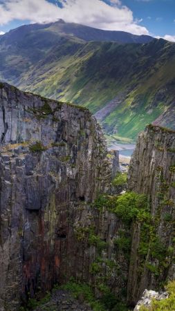 mountains, rock, clouds, 5K (vertical)